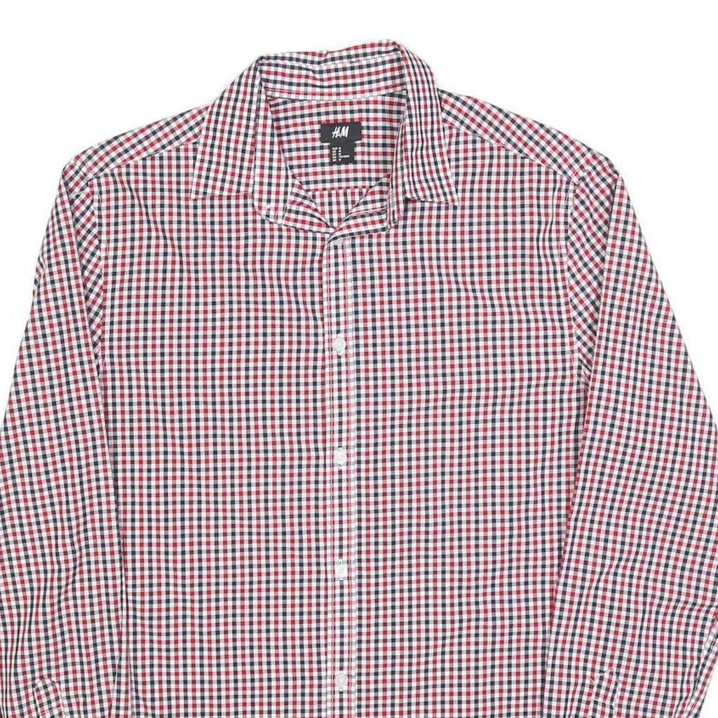 H&M Mens Red & Blue Check Shirt M Cotton Blend Casual Long Sleeve Button Collar