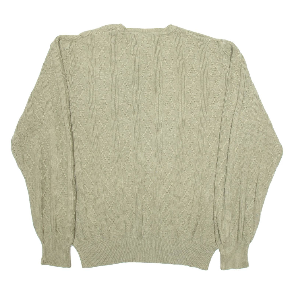 NAUTICA Mens Jumper Green Diamond V-Neck Tight Knit L