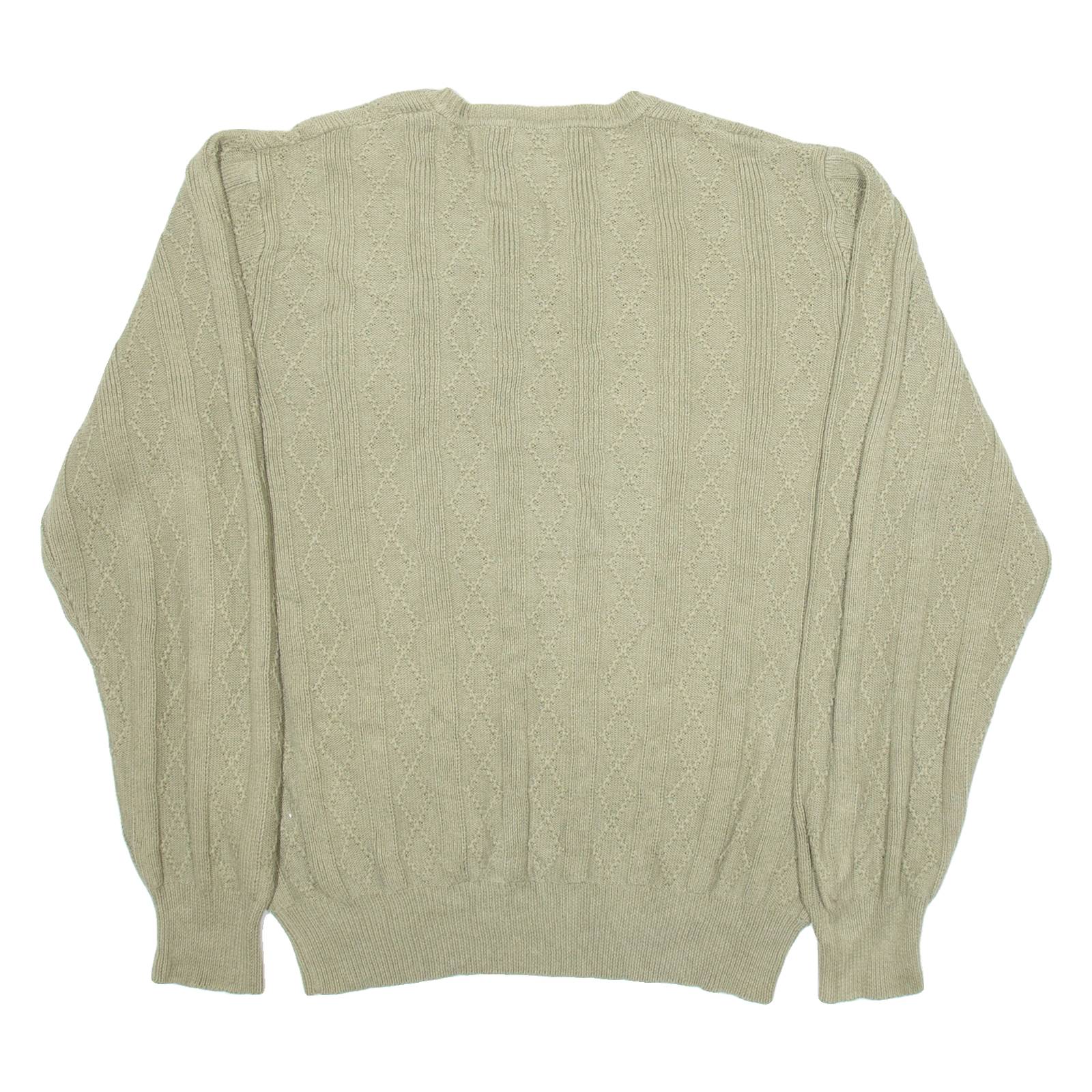 NAUTICA Mens Jumper Green Diamond V-Neck Tight Knit L