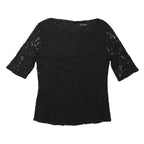 T.M. LEWIN Womens Black Lace Top 3/4 Sleeve Round Neck UK 12 Elegant Detail
