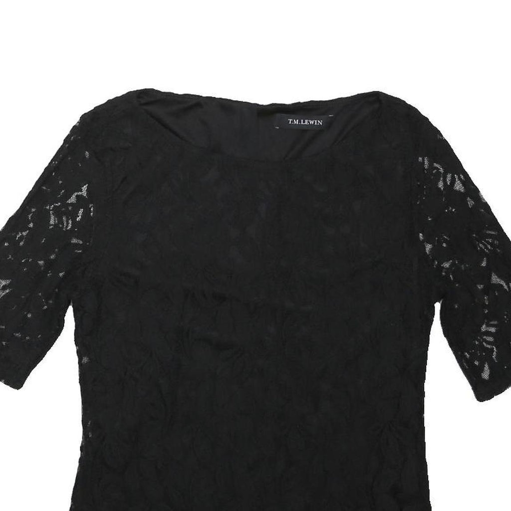T.M. LEWIN Womens Black Lace Top 3/4 Sleeve Round Neck UK 12 Elegant Detail