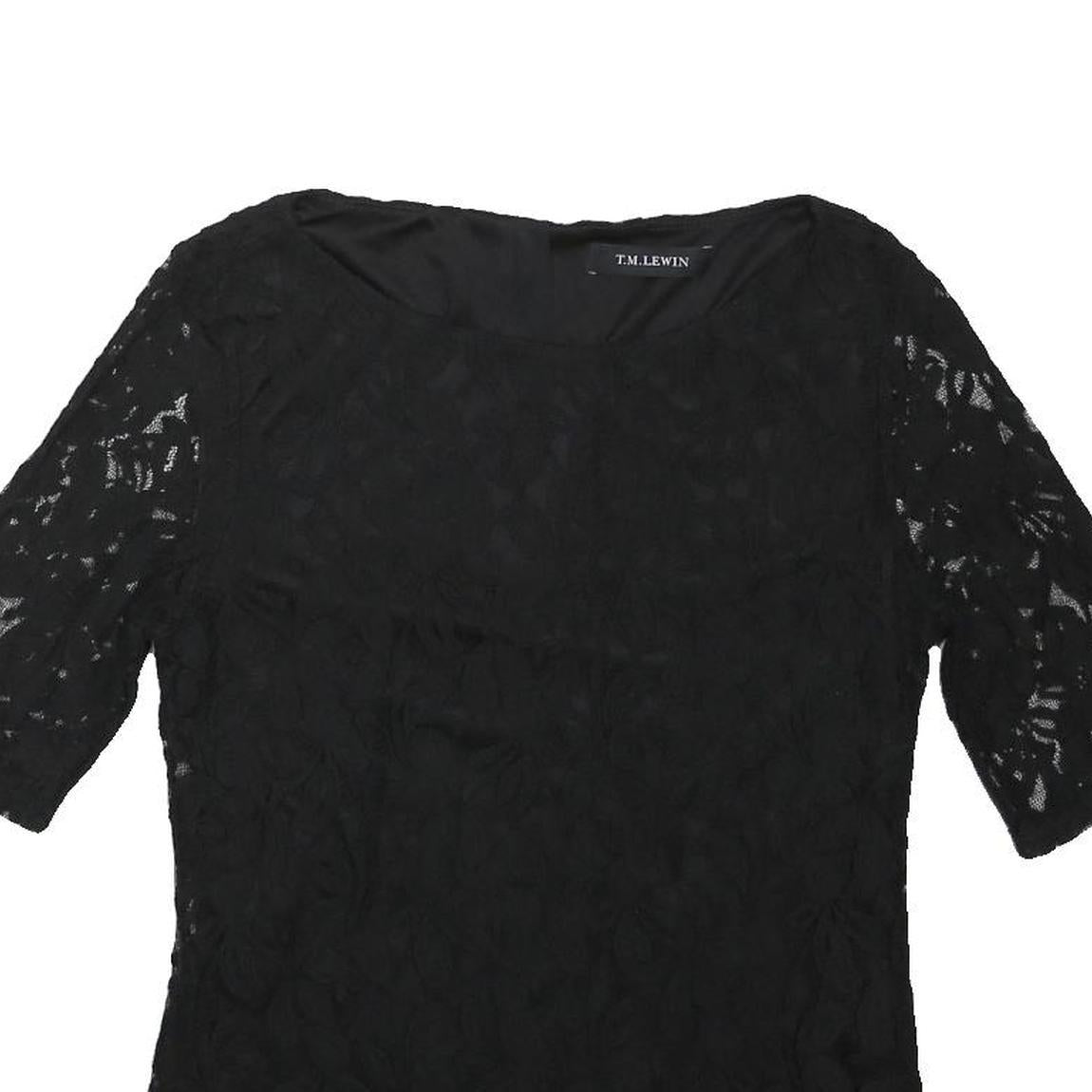 T.M. LEWIN Womens Black Lace Top 3/4 Sleeve Round Neck UK 12 Elegant Detail