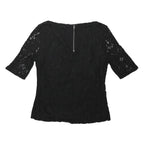 T.M. LEWIN Womens Black Lace Top 3/4 Sleeve Round Neck UK 12 Elegant Detail