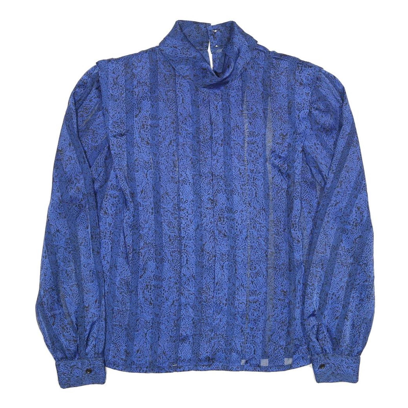 NICOLA Womens Blue Printed Blouse Long Sleeve High Neck M Elegant Casual