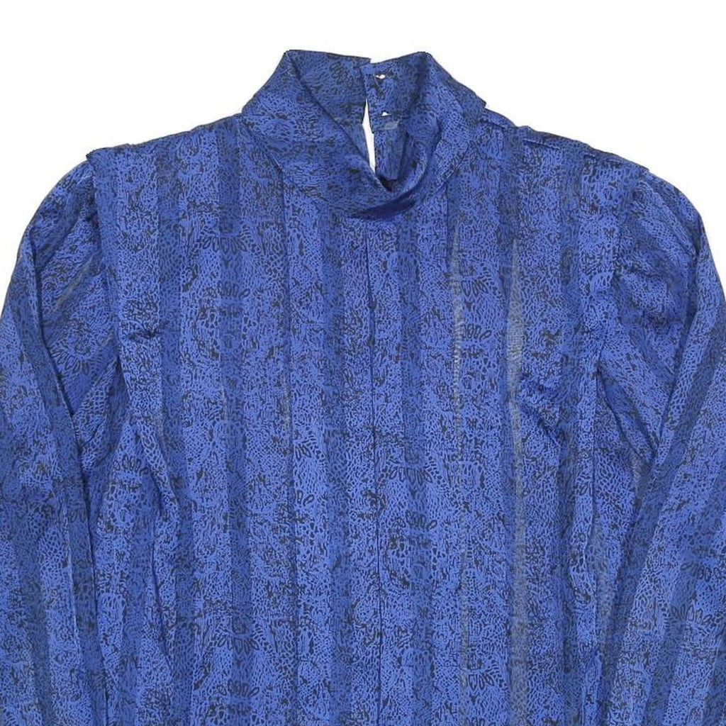 NICOLA Womens Blue Printed Blouse Long Sleeve High Neck M Elegant Casual