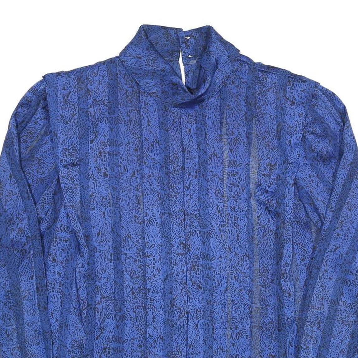 NICOLA Womens Blue Printed Blouse Long Sleeve High Neck M Elegant Casual