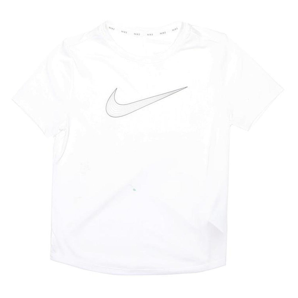 NIKE Boys White Short Sleeve Crew Neck Logo T-Shirt L Polyester Blend
