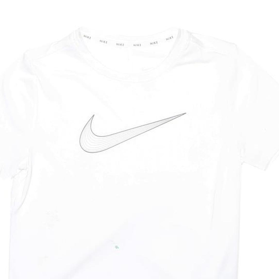 NIKE Boys White Short Sleeve Crew Neck Logo T-Shirt L Polyester Blend