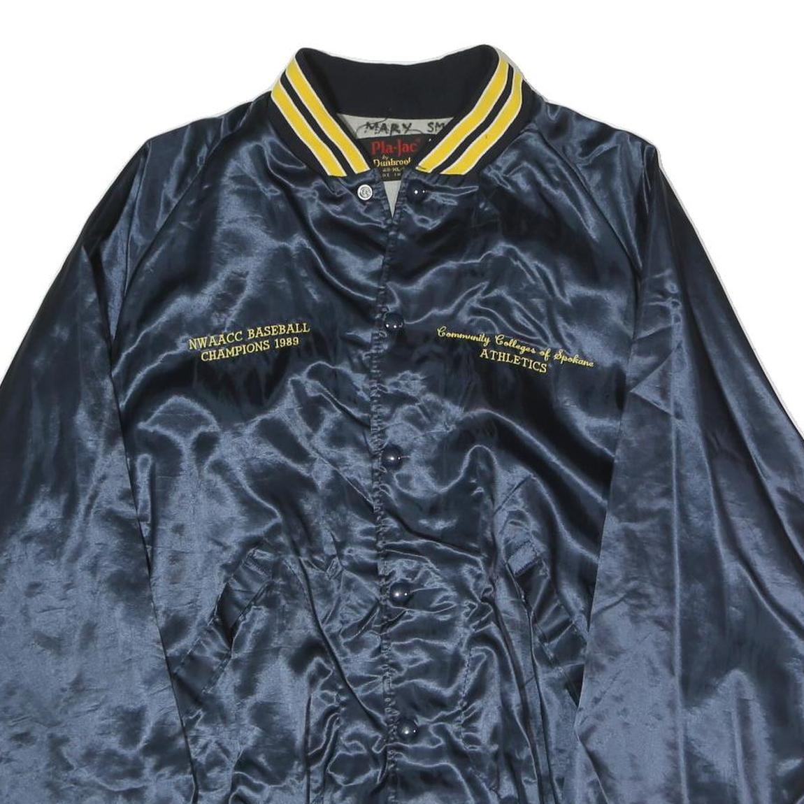 PLA-JACK Mens Navy Blue & Yellow Baseball Champion Satin Button Jacket XL