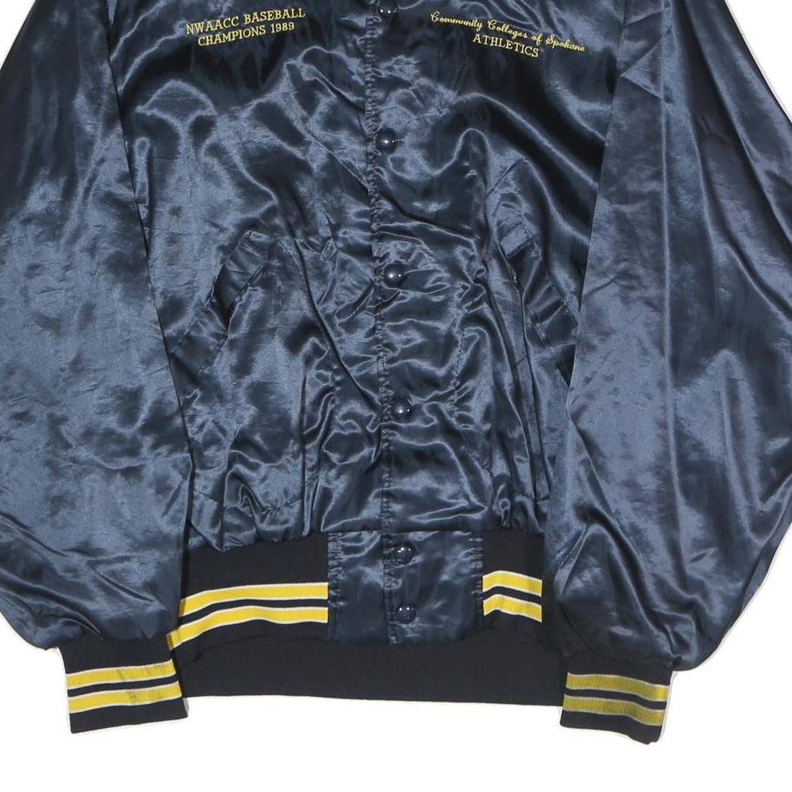 PLA-JACK Mens Navy Blue & Yellow Baseball Champion Satin Button Jacket XL