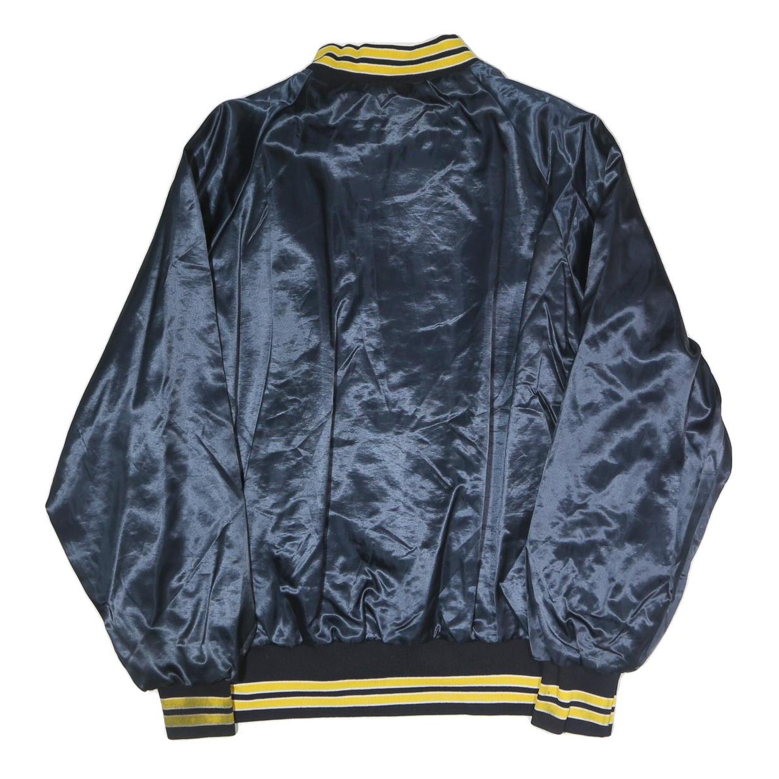 PLA-JACK Mens Navy Blue & Yellow Baseball Champion Satin Button Jacket XL