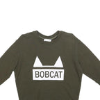 SANDRO Womens Green Crew Neck S Bobcat Graphic Cotton Blend Sweatshirt