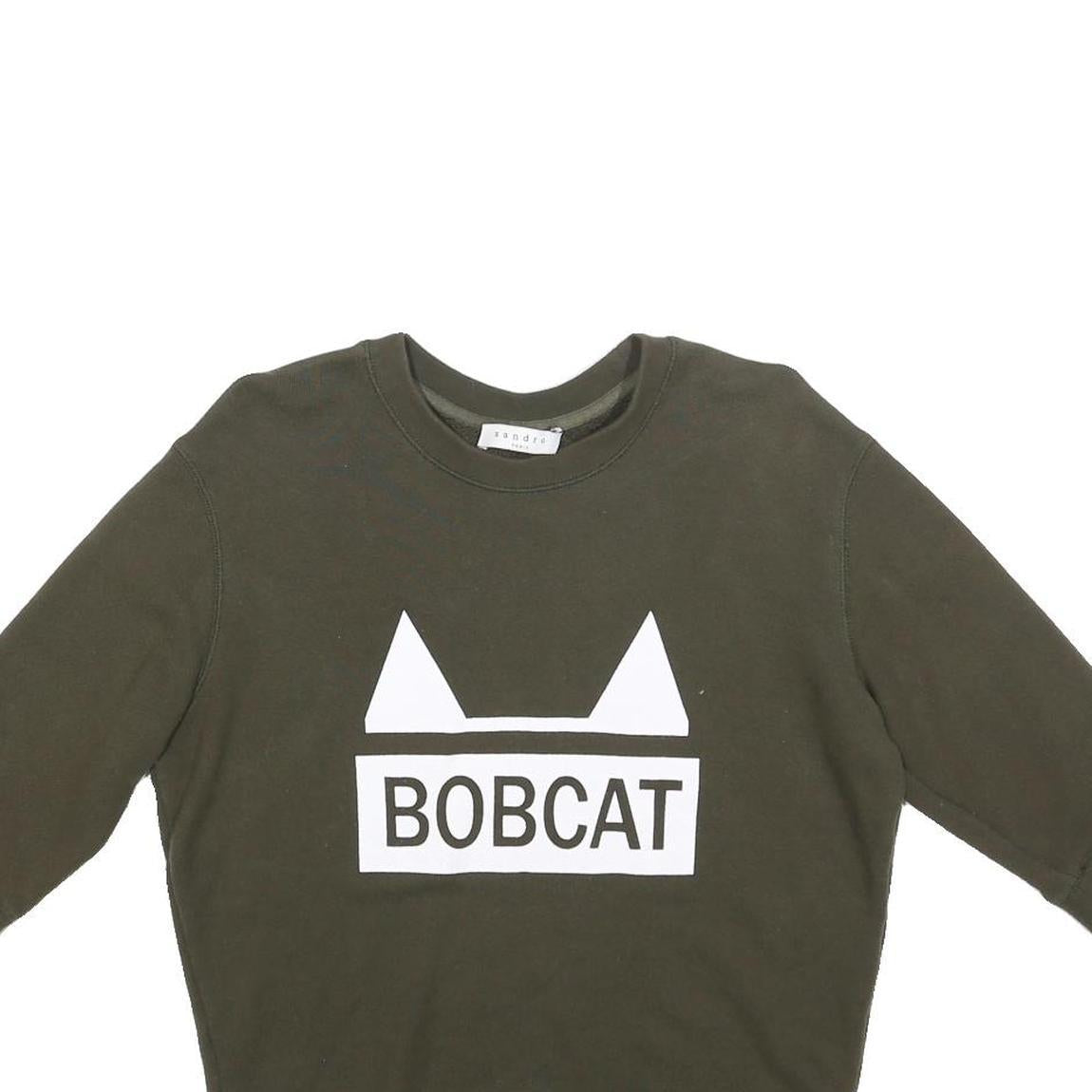 SANDRO Womens Green Crew Neck S Bobcat Graphic Cotton Blend Sweatshirt
