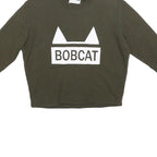 SANDRO Womens Green Crew Neck S Bobcat Graphic Cotton Blend Sweatshirt