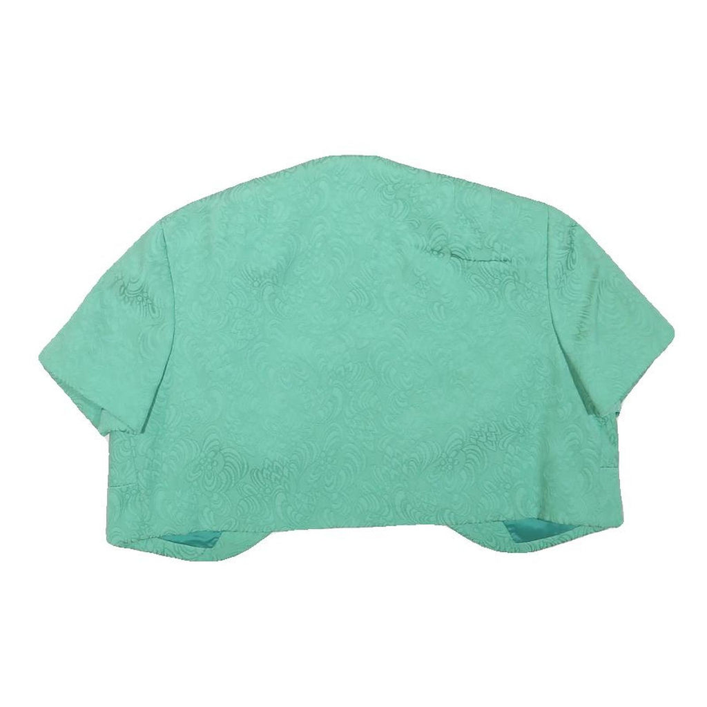 Womens Blue Polyester Blend Short Sleeve Crop Jacket XXS Jacquard Pattern