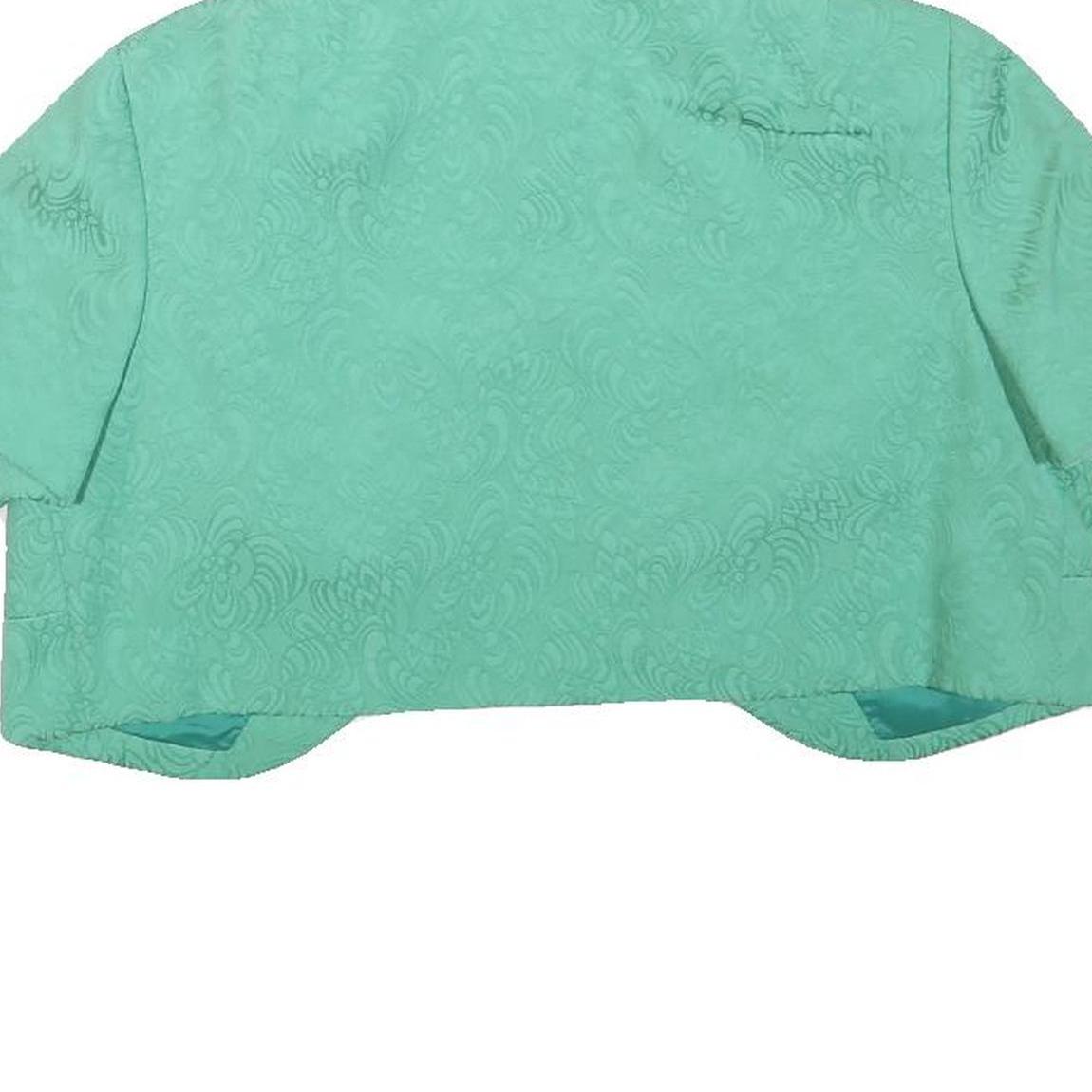 Womens Blue Polyester Blend Short Sleeve Crop Jacket XXS Jacquard Pattern