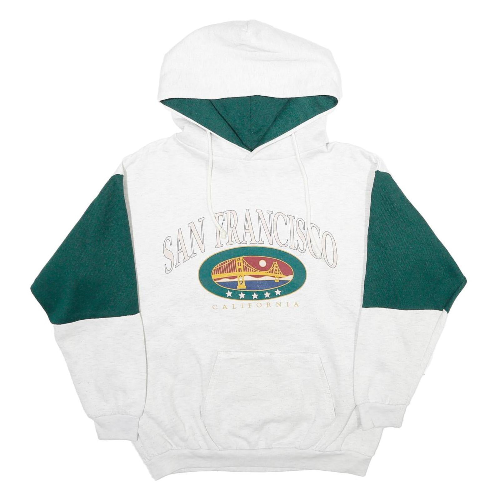 Mens White & Green San Francisco Graphic Pullover Hoodie M Cotton Blend Casual