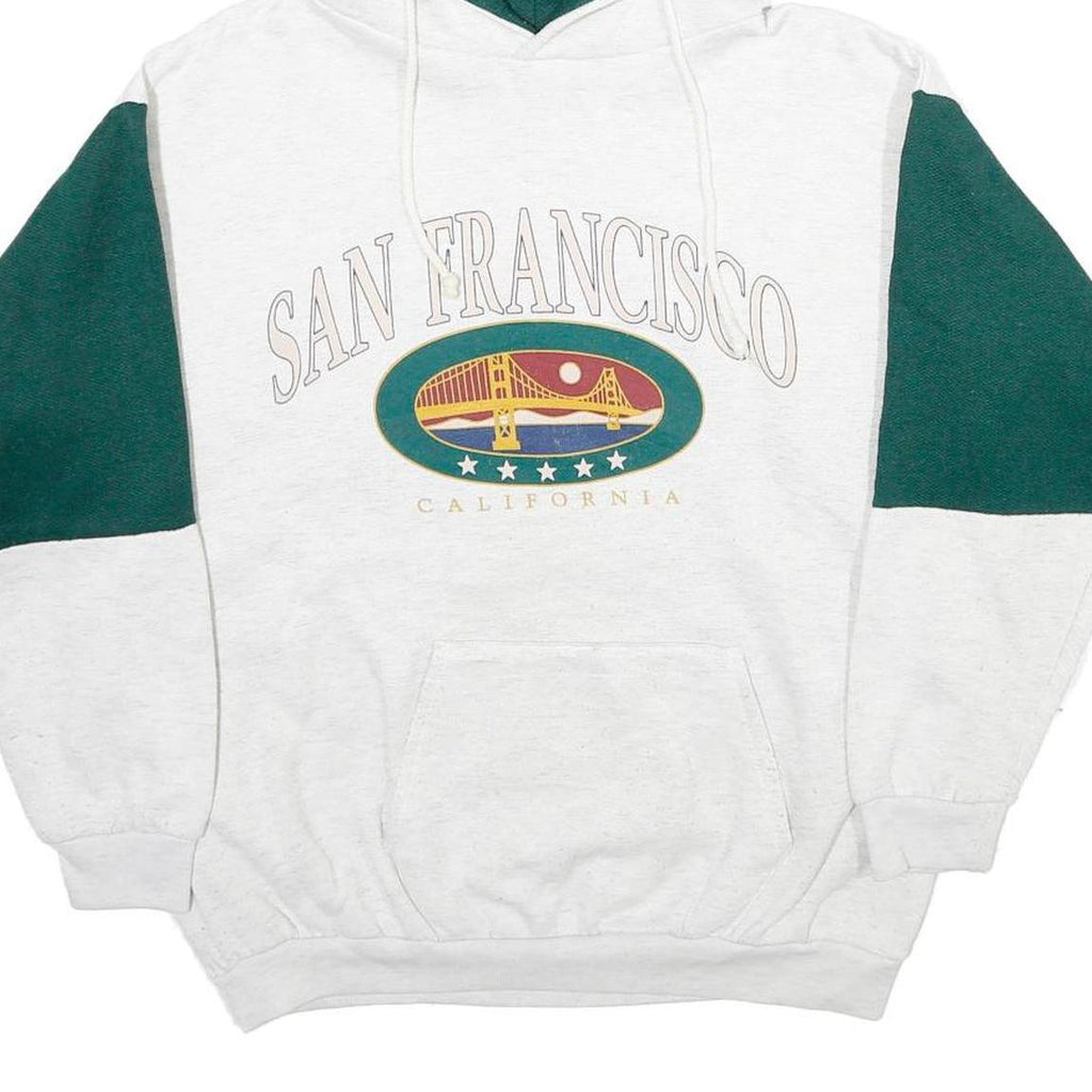 Mens White & Green San Francisco Graphic Pullover Hoodie M Cotton Blend Casual