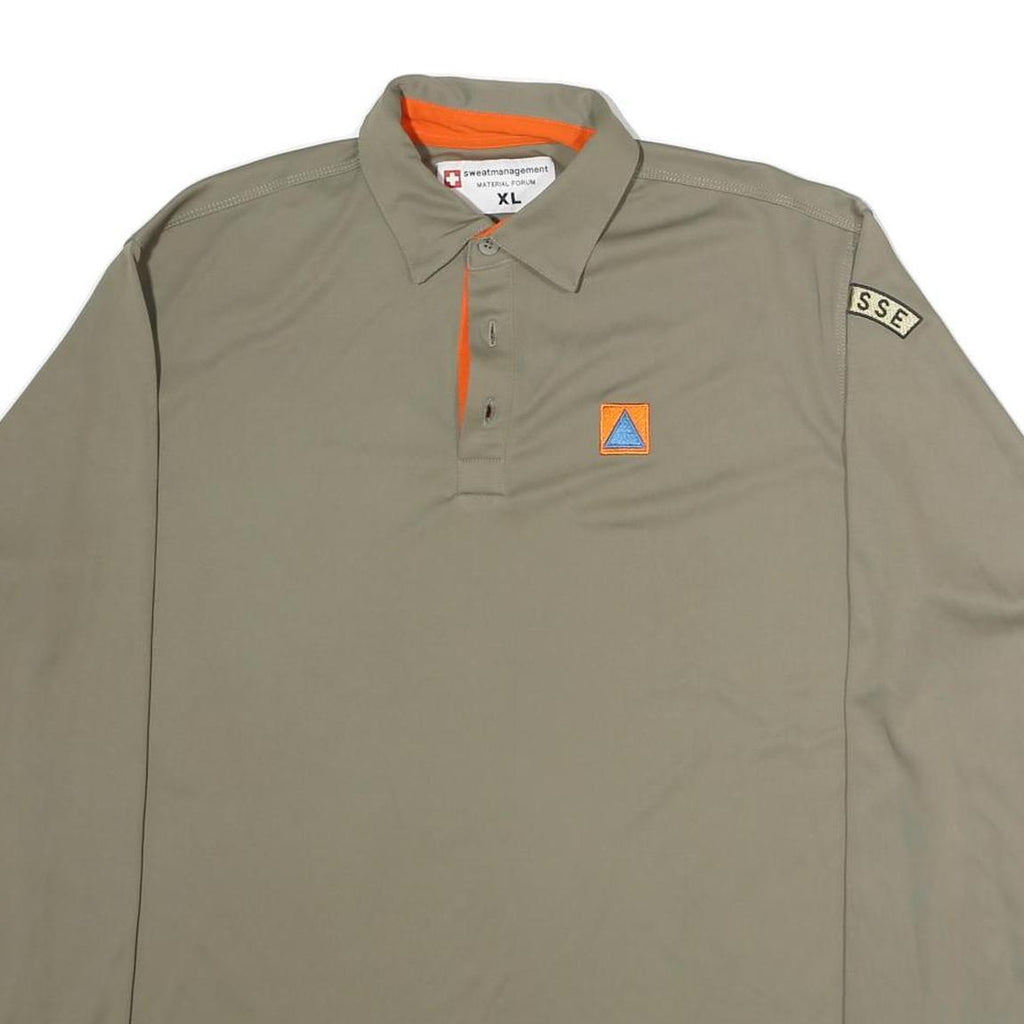 SWEATMANAGEMENT Mens Beige Long Sleeve Polo Shirt XL Crew Neck Performance
