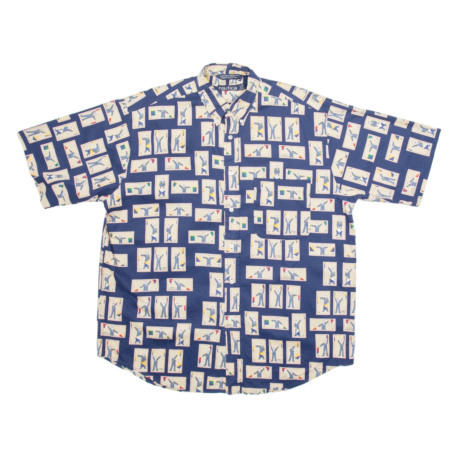 NAUTICA Mens Shirt Blue Crazy Pattern XL