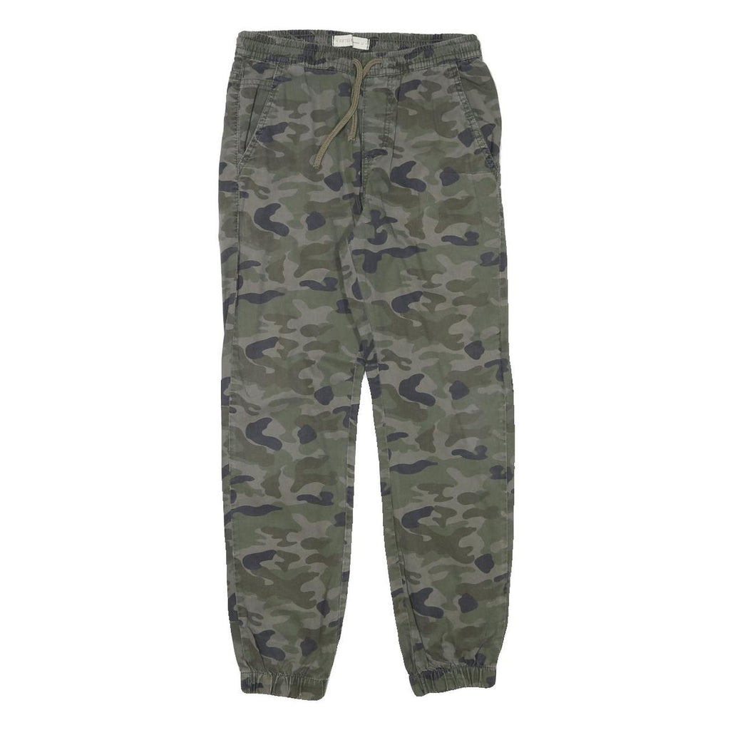FIFTEEN Womens Cotton Blend Green Camouflage Relaxed Drawstring Trousers W25 L26