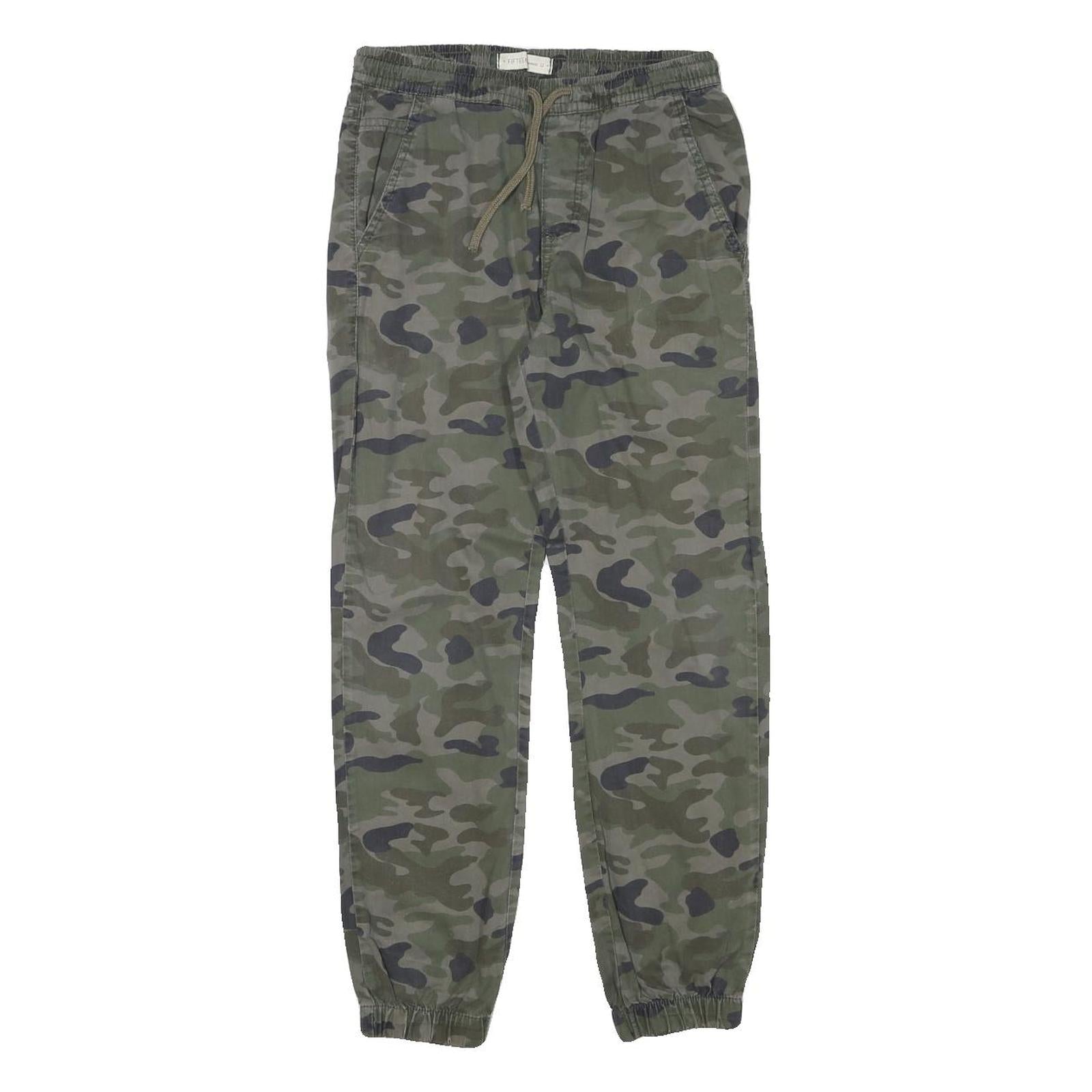 FIFTEEN Womens Cotton Blend Green Camouflage Relaxed Drawstring Trousers W25 L26