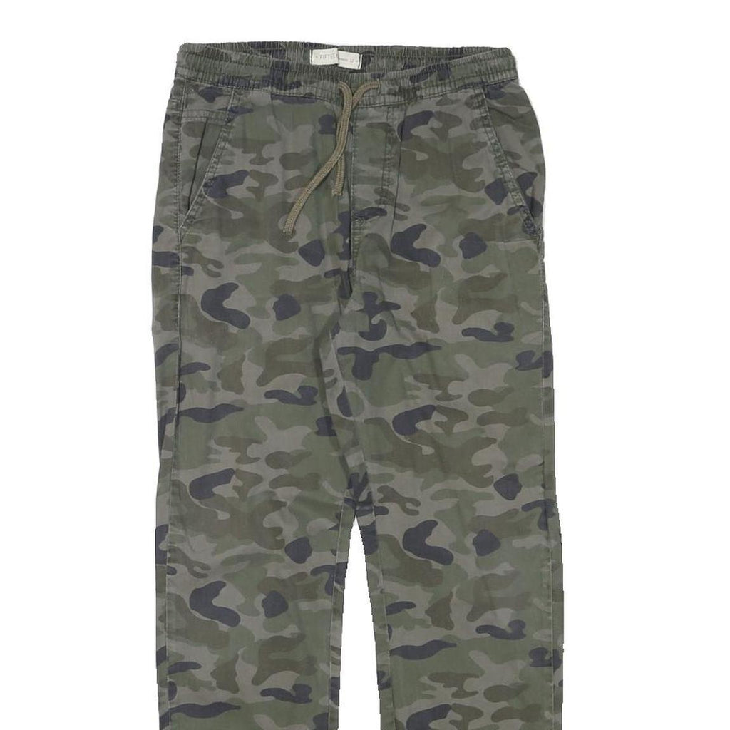 FIFTEEN Womens Cotton Blend Green Camouflage Relaxed Drawstring Trousers W25 L26