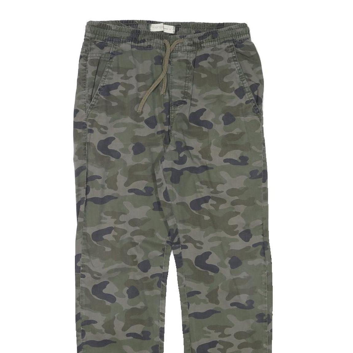 FIFTEEN Womens Cotton Blend Green Camouflage Relaxed Drawstring Trousers W25 L26