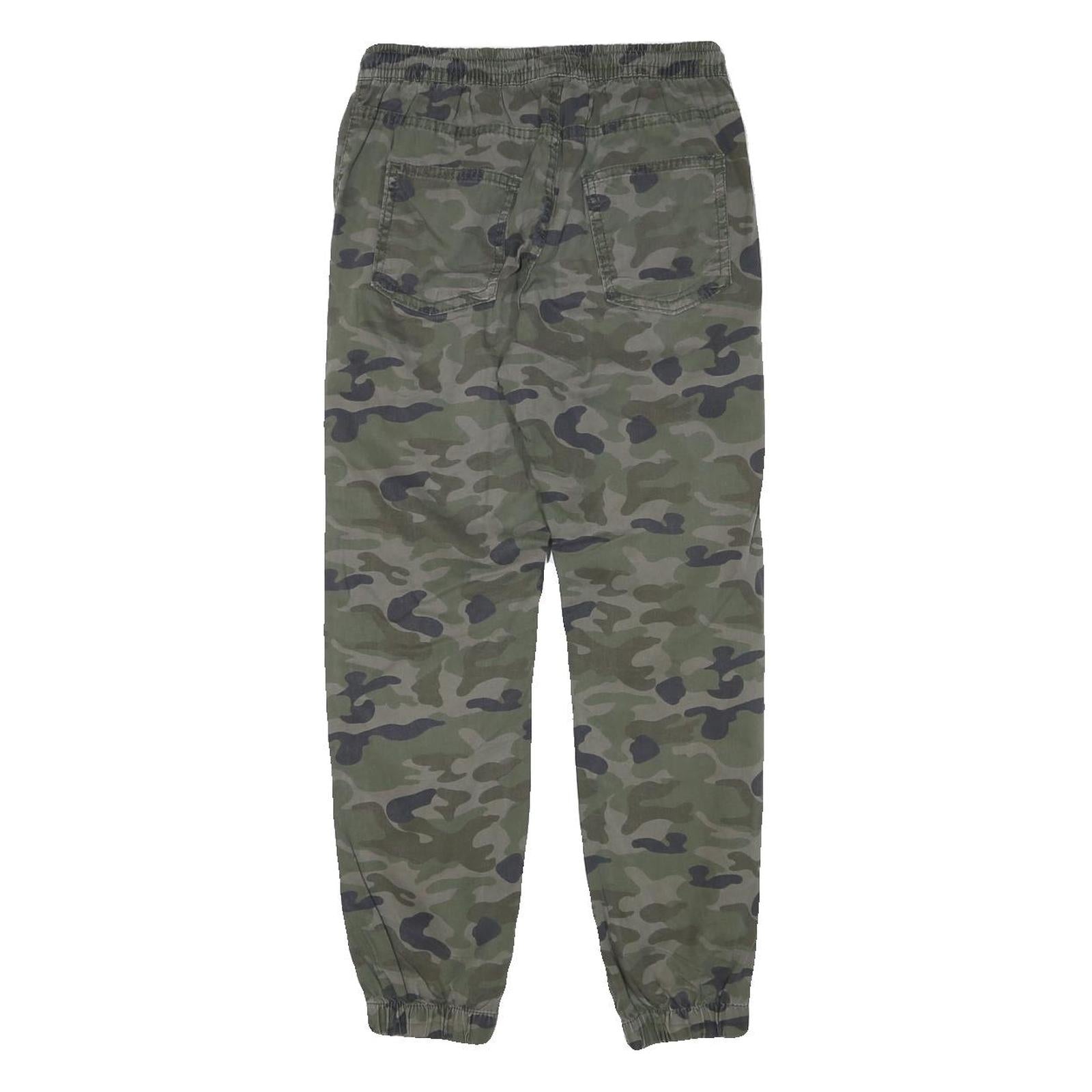 FIFTEEN Womens Cotton Blend Green Camouflage Relaxed Drawstring Trousers W25 L26