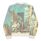 GUESS Mens Green Polyester Reversible Zip Jacket M Urban Print Casual Outerwear