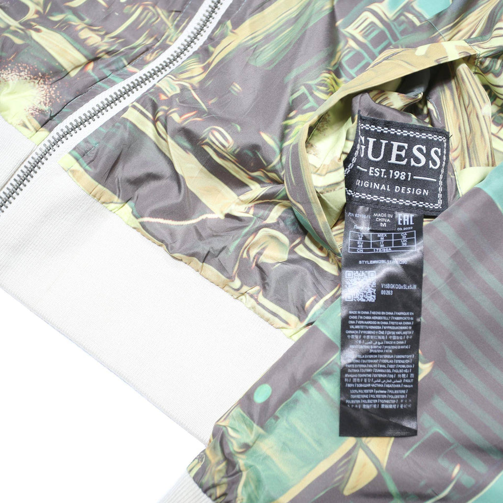 GUESS Mens Green Polyester Reversible Zip Jacket M Urban Print Casual Outerwear