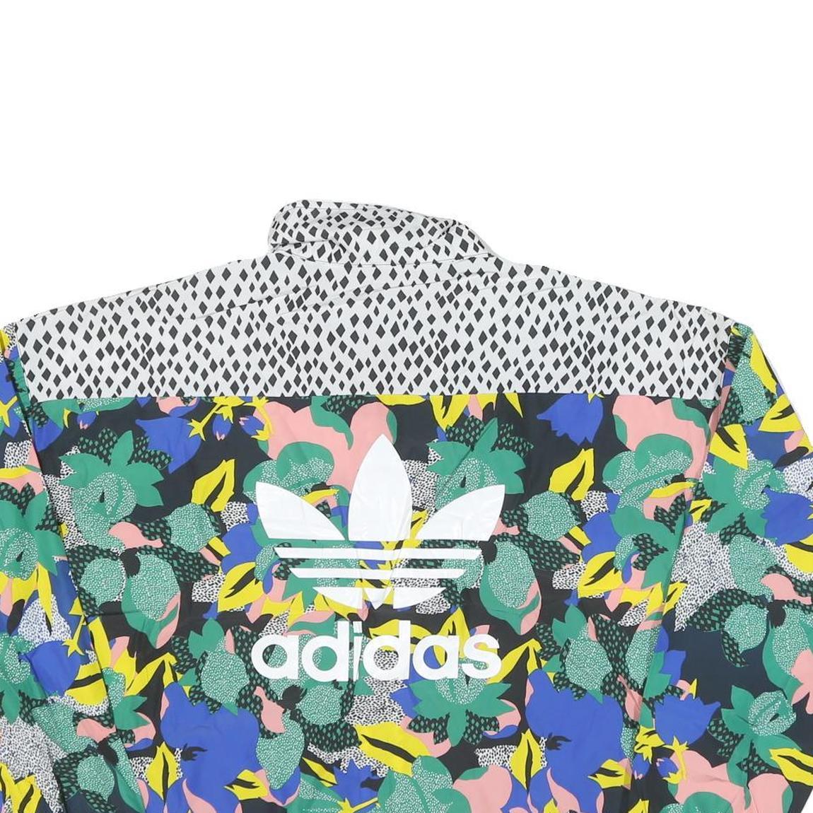 ADIDAS Womens Colourblock Floral Print Nylon Track Jacket UK 18 Zip Casual
