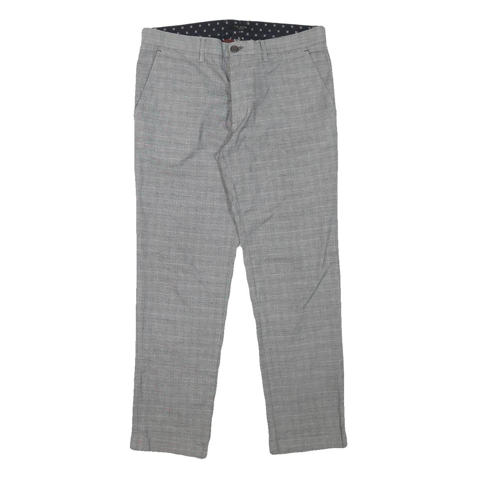 TED BAKER Womens Cotton Blend Grey Slim Straight Trousers W32 L26 Smart Casual