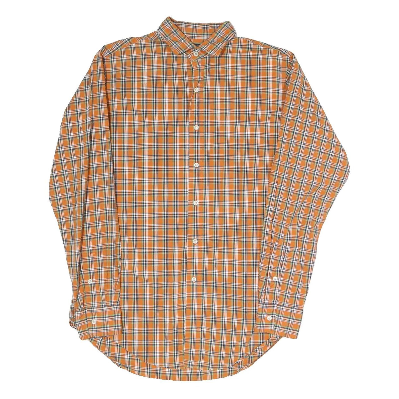 POLO RALPH LAUREN Mens Orange & Blue Check Shirt M Casual Cotton Blend Long