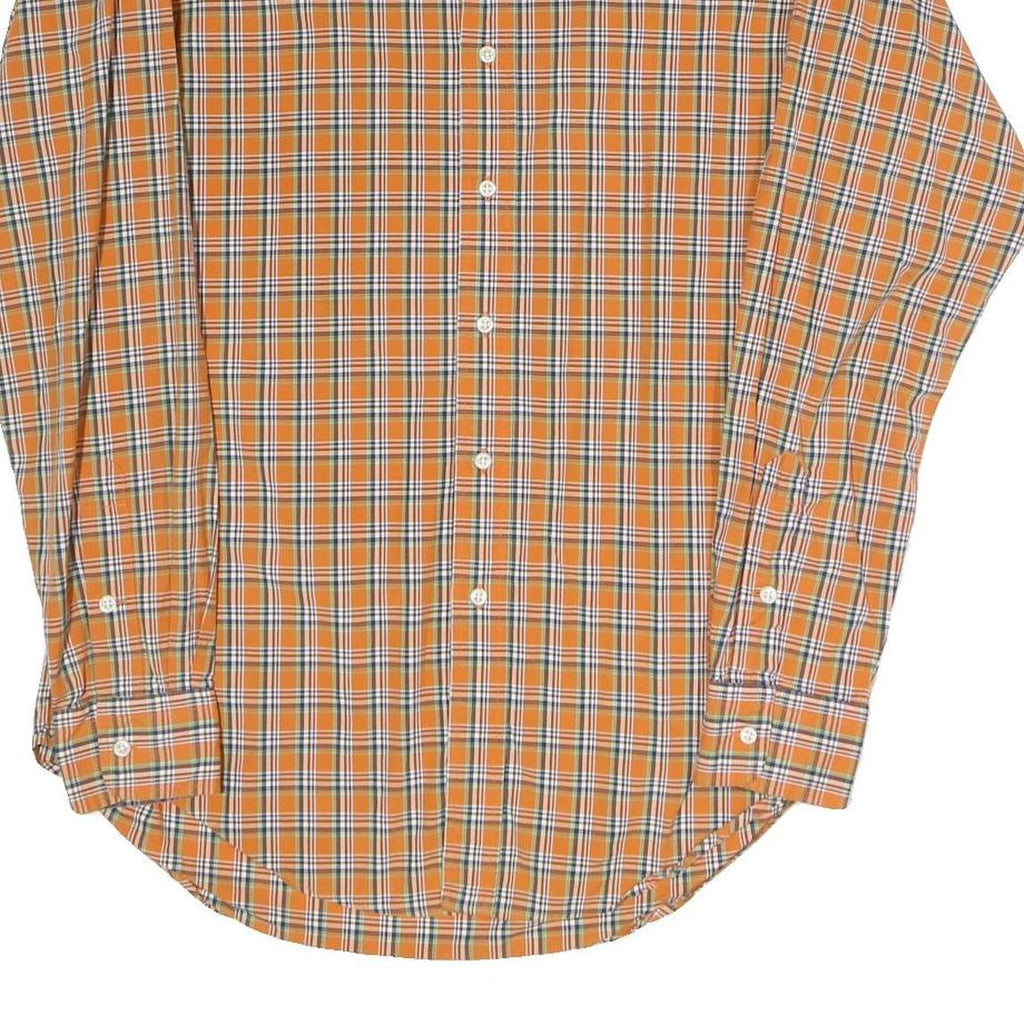 POLO RALPH LAUREN Mens Orange & Blue Check Shirt M Casual Cotton Blend Long