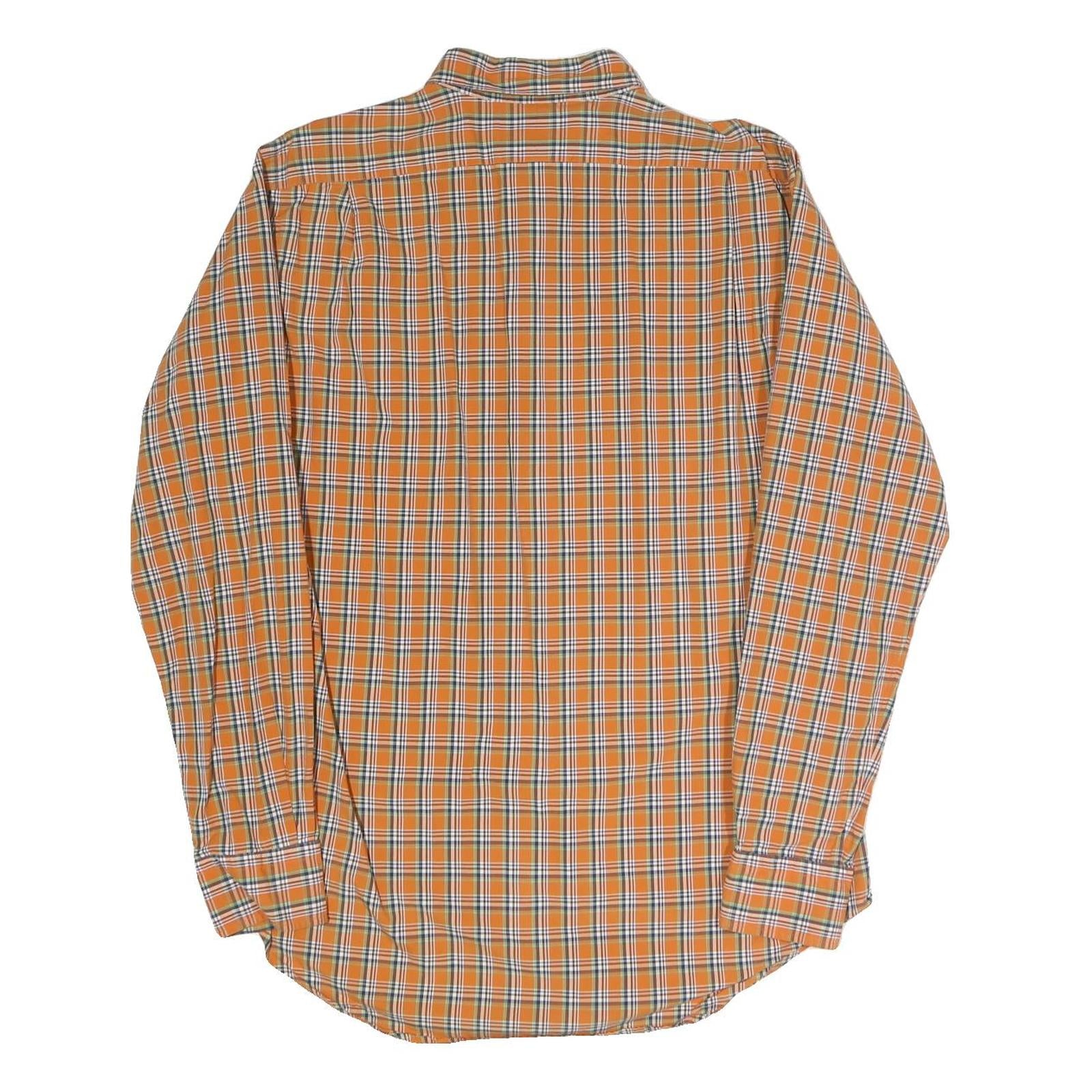 POLO RALPH LAUREN Mens Orange & Blue Check Shirt M Casual Cotton Blend Long