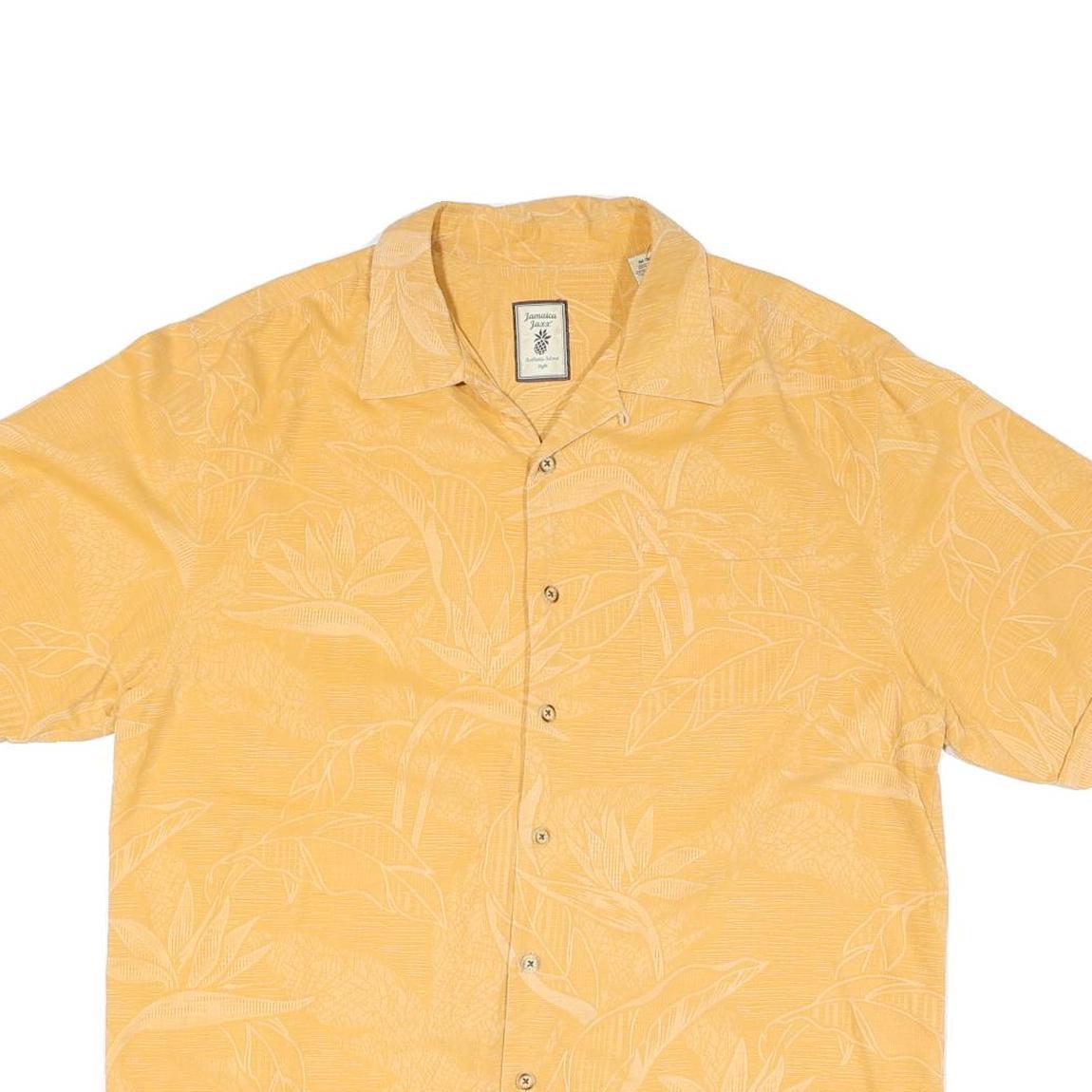 Mens Yellow Cotton Blend Hawaiian Shirt M Tropical Botanical Print Casual