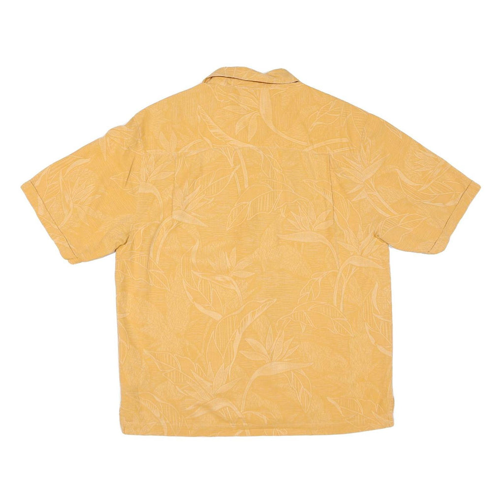 Mens Yellow Cotton Blend Hawaiian Shirt M Tropical Botanical Print Casual