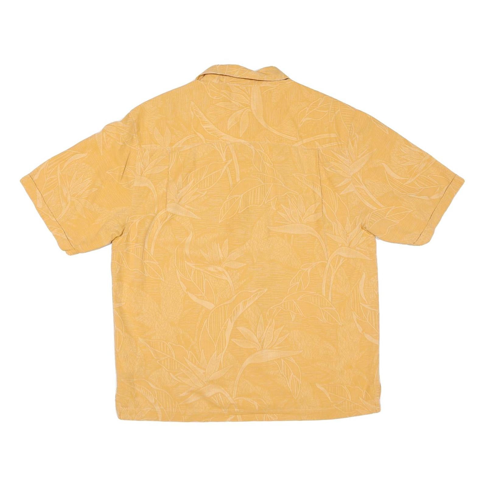 Mens Yellow Cotton Blend Hawaiian Shirt M Tropical Botanical Print Casual