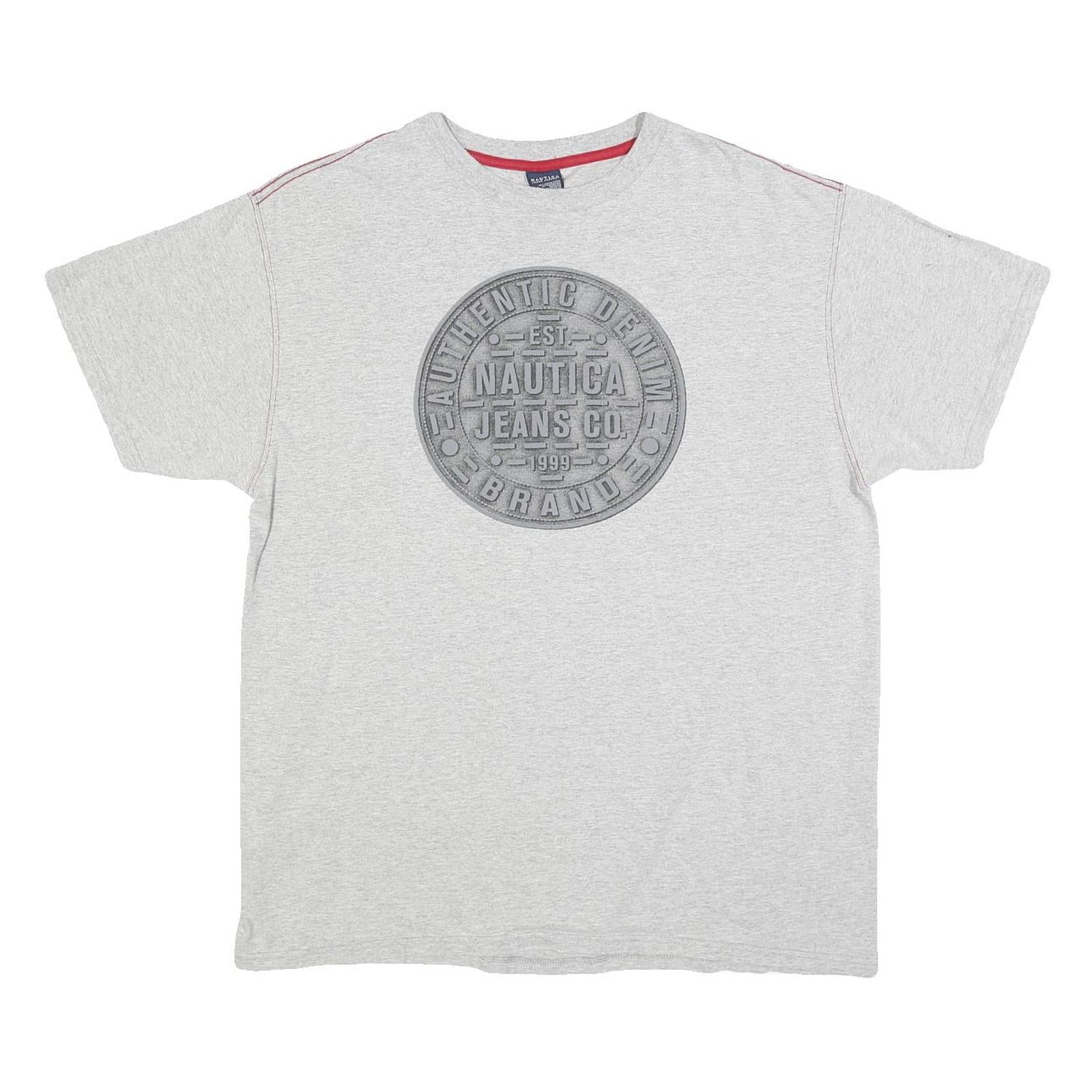 NAUTICA Mens Grey Authentic Denim Jeans Co Graphic T-Shirt L Short Sleeve Crew