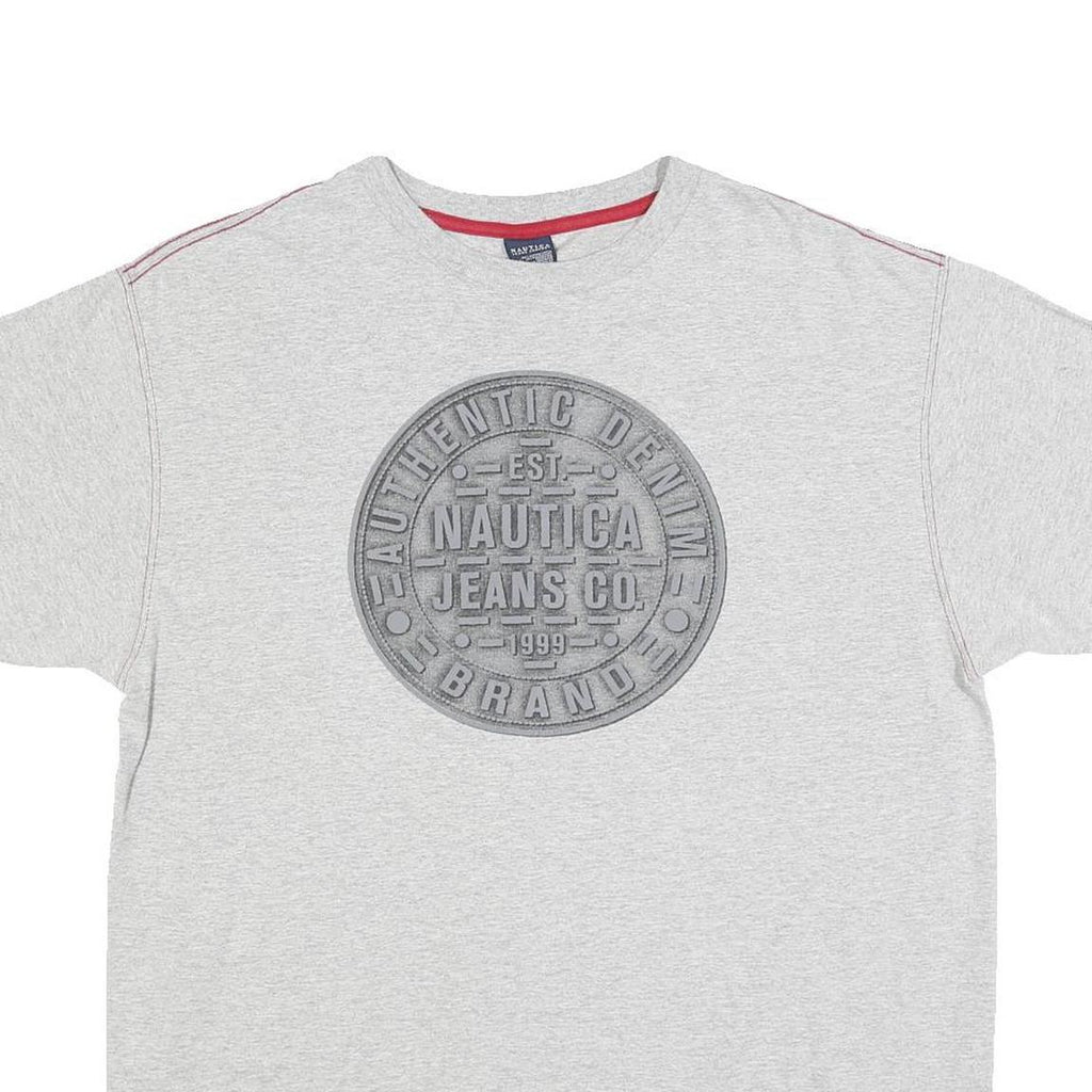 NAUTICA Mens Grey Authentic Denim Jeans Co Graphic T-Shirt L Short Sleeve Crew