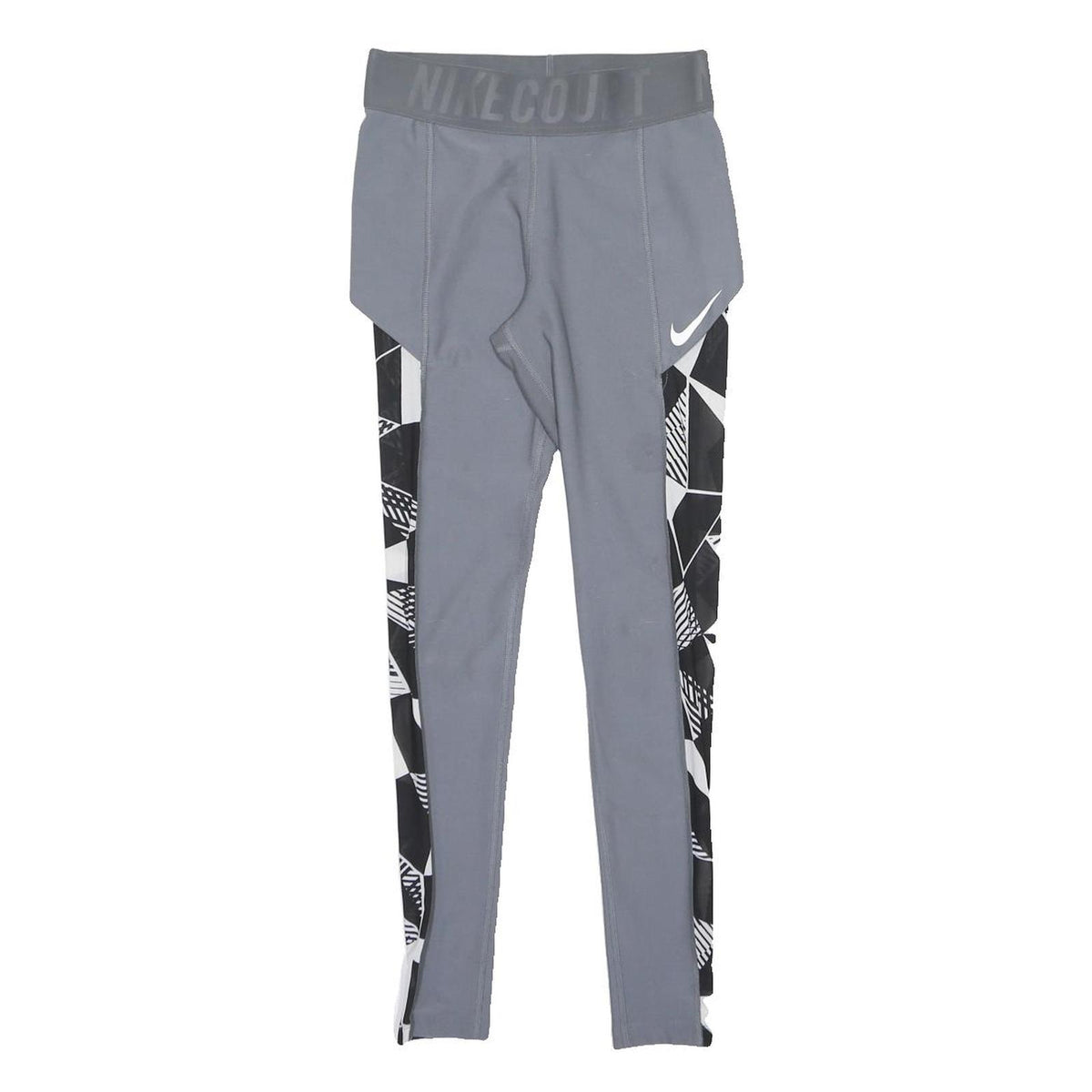 NIKE Womens Joggers Grey & Black Geometric XS W26 L28 Dri-Fit Slim Tapered