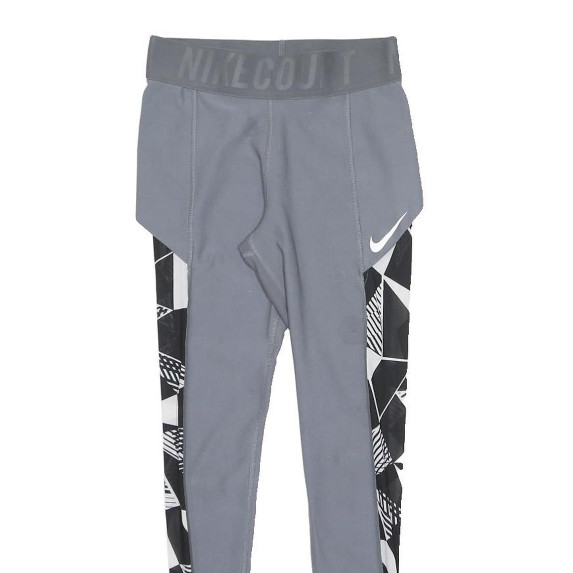 NIKE Womens Joggers Grey & Black Geometric XS W26 L28 Dri-Fit Slim Tapered