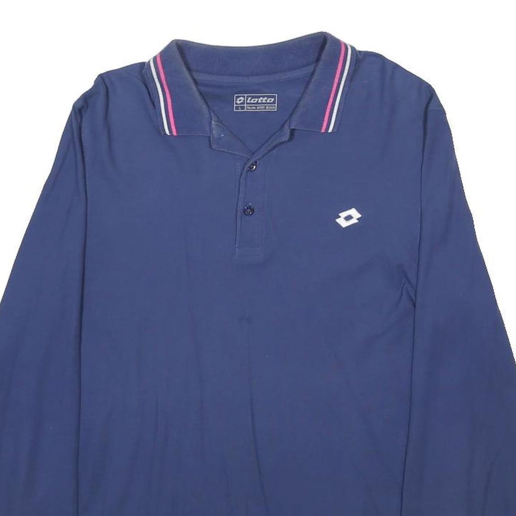 LOTTO Mens Blue Long Sleeve Plain Polo Shirt L Cotton Blend Casual Sport