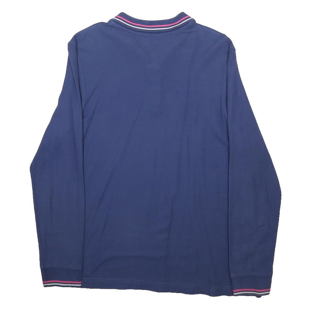 LOTTO Mens Blue Long Sleeve Plain Polo Shirt L Cotton Blend Casual Sport