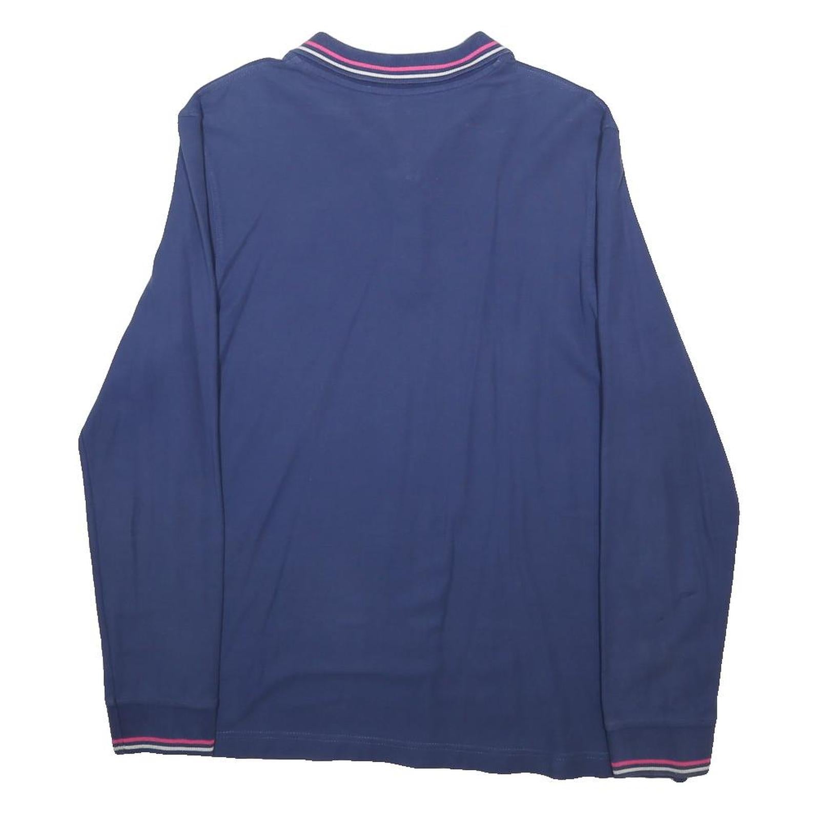 LOTTO Mens Blue Long Sleeve Plain Polo Shirt L Cotton Blend Casual Sport