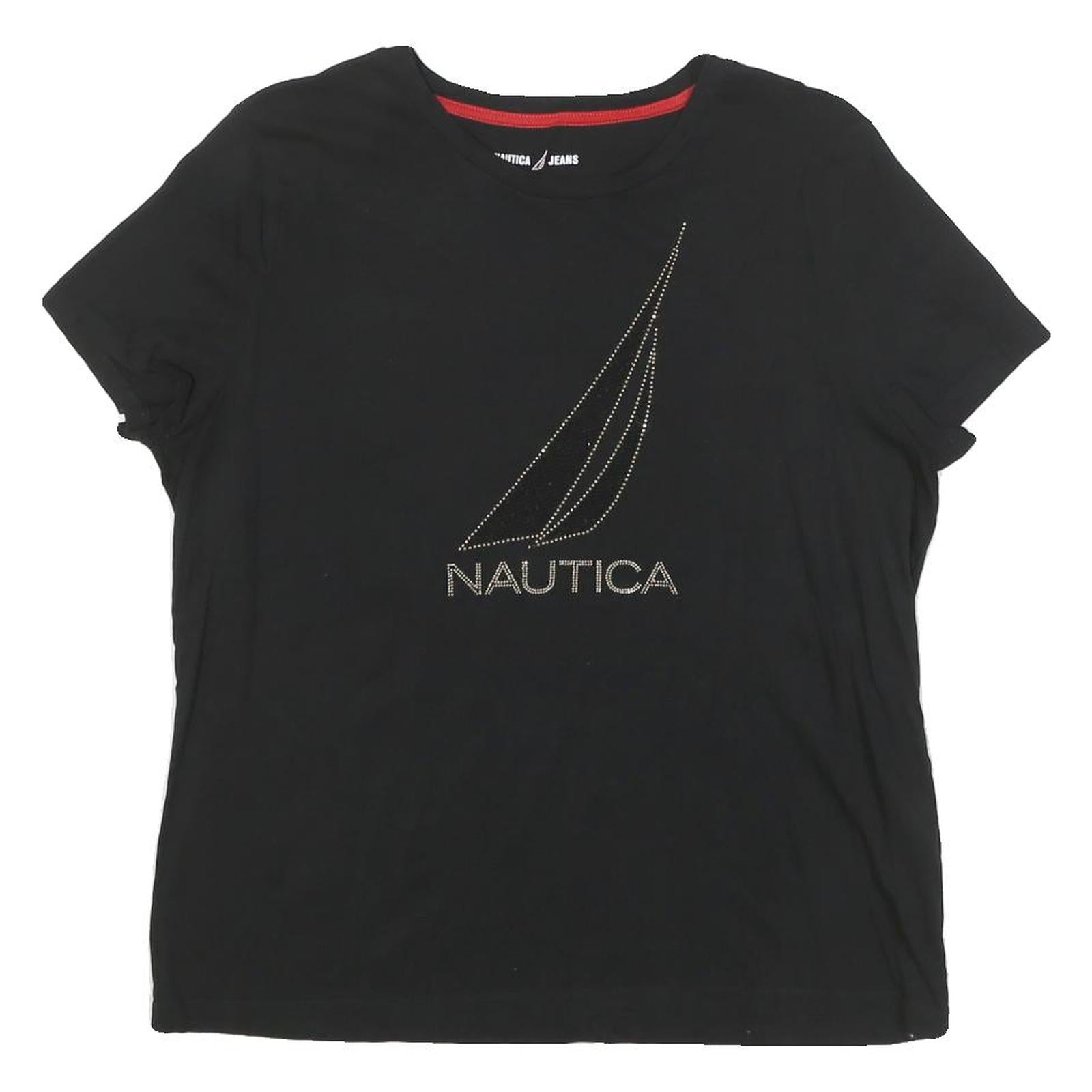 NAUTICA Womens Black Graphic T-Shirt L Short Sleeve Crew Neck Cotton Blend