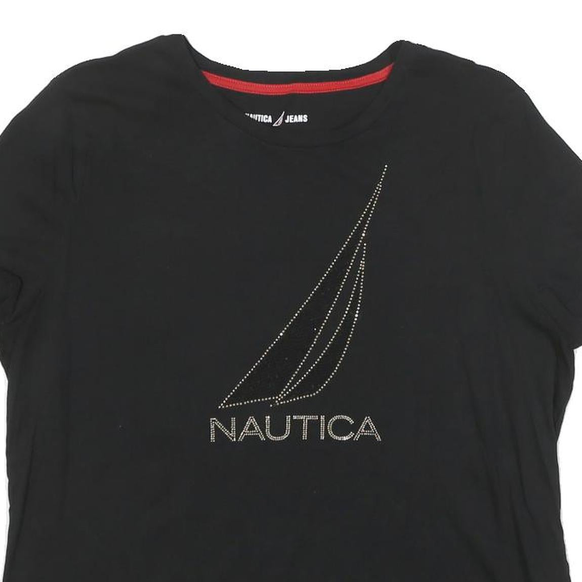 NAUTICA Womens Black Graphic T-Shirt L Short Sleeve Crew Neck Cotton Blend
