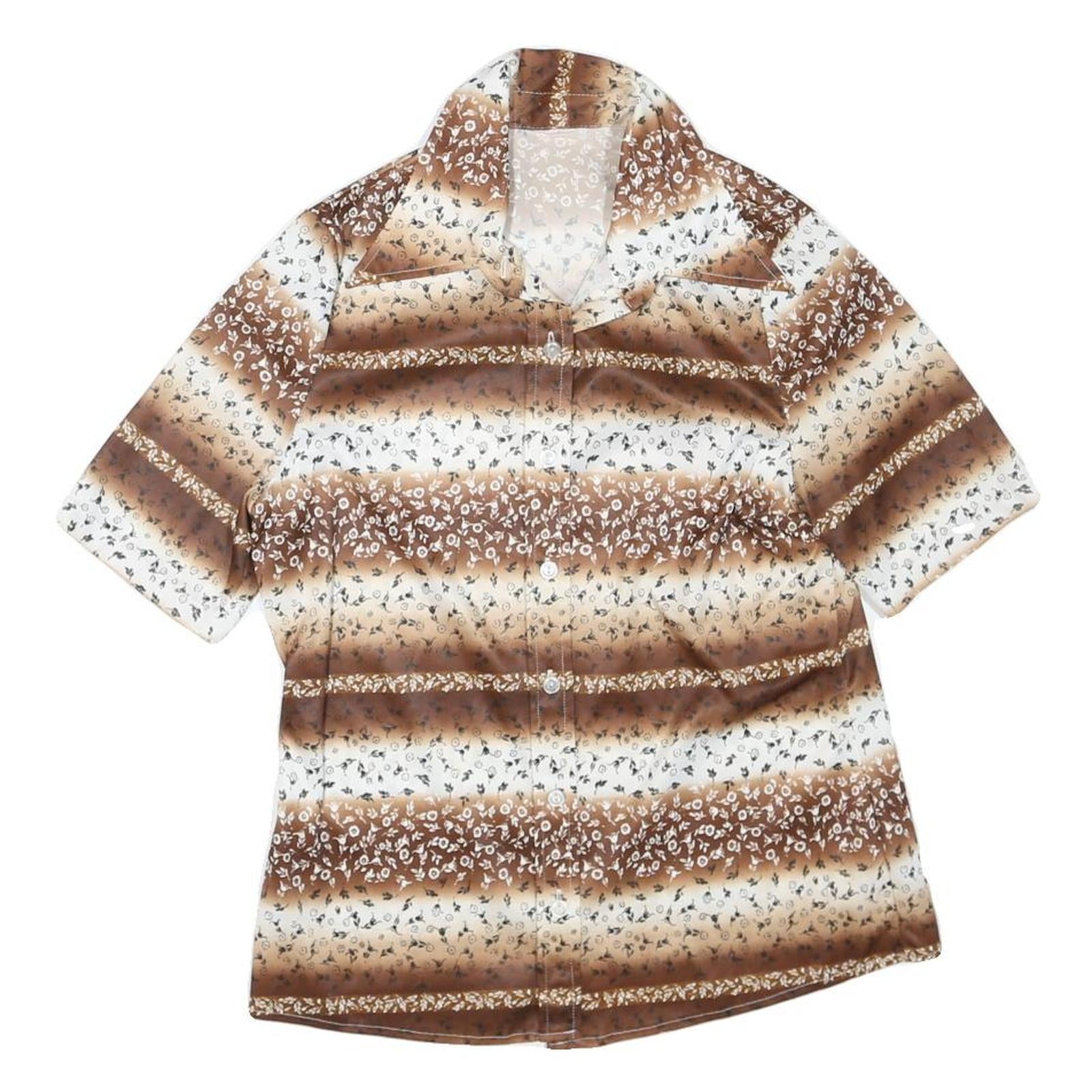 Womens Brown & Cream Floral Printed Shirt Short Sleeve Collared S Relaxed Fit