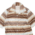 Womens Brown & Cream Floral Printed Shirt Short Sleeve Collared S Relaxed Fit